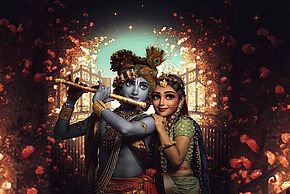 Dessin du Dieu Indien Krishna et son amie Radha - Agrandir l'image